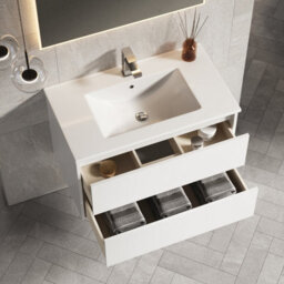 Banyetti Venti 800mm Wall Hung Vanity Unit With Lira Basin - Matt White - thumbnail 3