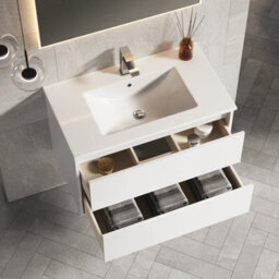Banyetti Venti 800mm Wall Hung Vanity Unit With Lira Basin - Matt White - thumbnail 4