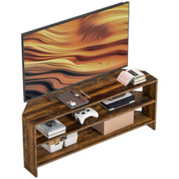 Homcom Corner Tv Stand, Tv Unit With Open Shelves For 47 Inch Tv, Brown - thumbnail 2