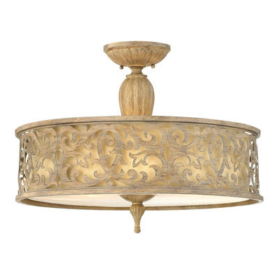 Elegant 3 Bulb Semi Flush Mount Light Fixture In Brushed Champagne Finish