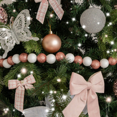 Melody Maison Light Pink & White Glitter Bauble Ball Christmas Garland - 180Cm (1.8M / 70.8') - image 1