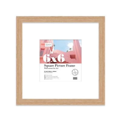 "6X6"" Oak Picture Frame - 6X6"" Square Frame With 4X4"" Mount For 6X6""/4X4"" Pictures Moderrn Style Thin Edge, 1 Pack" - image 1
