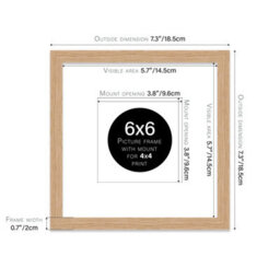 "6X6"" Oak Picture Frame - 6X6"" Square Frame With 4X4"" Mount For 6X6""/4X4"" Pictures Moderrn Style Thin Edge, 1 Pack" - thumbnail 2