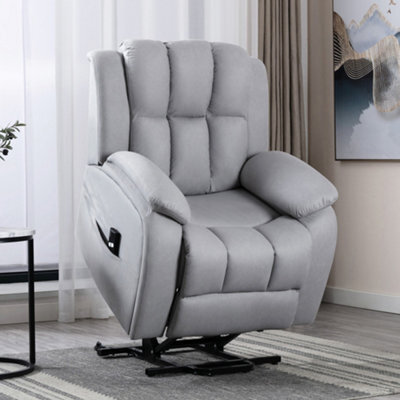 More4Homes Rise Recliner Chair With Single Motor, Remote Control And Pocket Storage In Leather-Look Grey Technology Fabric - image 1