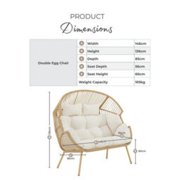 Furniturebox Grey Rattan Double Egg Chair 2 Seater Garden Egg Chair, Outdoor Double Egg Chair,  2 Seat Garden Chair + Free Cover - thumbnail 9
