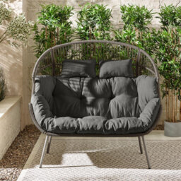 Furniturebox Grey Rattan Double Egg Chair 2 Seater Garden Egg Chair, Outdoor Double Egg Chair,  2 Seat Garden Chair + Free Cover - thumbnail 2