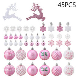 Living And Home 45-Piece Set Of Pink And White Reindeer-Themed Christmas Balls And Ornaments, 24Cm W X 24Cm D - thumbnail 5