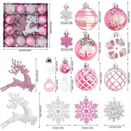 Living And Home 45-Piece Set Of Pink And White Reindeer-Themed Christmas Balls And Ornaments, 24Cm W X 24Cm D - thumbnail 6