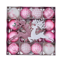 Living And Home 45-Piece Set Of Pink And White Reindeer-Themed Christmas Balls And Ornaments, 24Cm W X 24Cm D - thumbnail 4