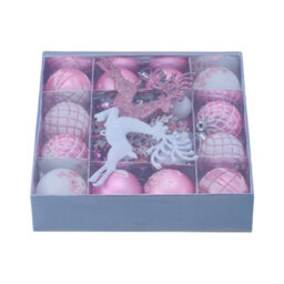 Living And Home 45-Piece Set Of Pink And White Reindeer-Themed Christmas Balls And Ornaments, 24Cm W X 24Cm D - thumbnail 3