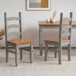 Dining Chairs X 2 Grey Wax Slat Back Pair Mexican Pine Solid Wood Wooden - thumbnail 5