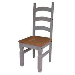 Dining Chairs X 2 Grey Wax Slat Back Pair Mexican Pine Solid Wood Wooden - thumbnail 4