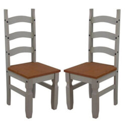 Dining Chairs X 2 Grey Wax Slat Back Pair Mexican Pine Solid Wood Wooden - thumbnail 3