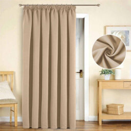 Oxford Homeware Plain Cream 230Gsm Blackout Curtain Thermal Insulated Pencil Pleat For Door Curtain (W)168Cmx(L)213Cm Single Panel