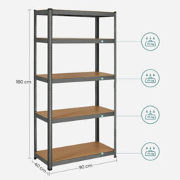 Songmics Garage Shelving, 5-Tier Storage Racks, Set Of 2, 180 X 90 X 40 Cm, Max. Load 875 Kg (175 Kg Per Tier), Shelving Units, Grey - thumbnail 7