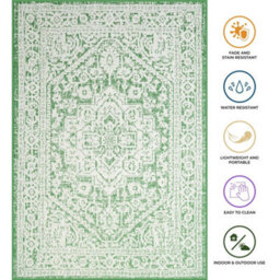 Homeart Outdoor Indoor Rug, Easy Clean, Uv Weather Resistant Rug For Patio, Gardenmedallion Green, Cream,200X290Cm - thumbnail 7