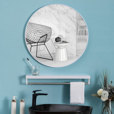 Living And Home White Round Wall Mounted Framed Bathroom Mirror 50 Cm - image 1