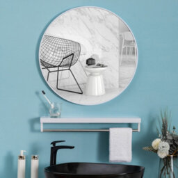 Living And Home White Round Wall Mounted Framed Bathroom Mirror 50 Cm