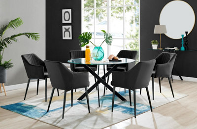 Furniturebox Uk Novara Black Leg Round Glass Dining Table & 6 Black Calla Black Leg Chairs - image 1