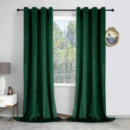 Oxford Homeware Eyelet Velvet Curtains Emerald Green Fully Lined Blackout Thermal Insulated Eyelet Curtains Pair (W)168Cmx(L)228Cm