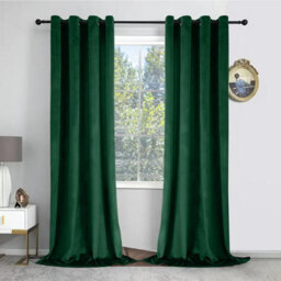 Oxford Homeware Eyelet Velvet Curtains Emerald Green Fully Lined Blackout Thermal Insulated Eyelet Curtains Pair (W)168Cmx(L)228Cm - thumbnail 8