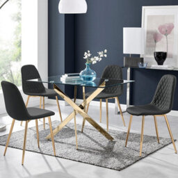 Furniturebox Uk Leonardo 4 Gold Dining Table And 4 Black Corona Gold Leg Chairs