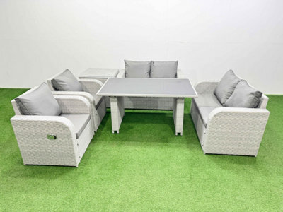 Fimous Outdoor Pe Rattan Sofa Reclining Chair Set Patio Garden Furniture Sets With Cushions Side Table Light Grey 6 Pieces - image 1