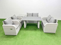 Fimous Outdoor Pe Rattan Sofa Reclining Chair Set Patio Garden Furniture Sets With Cushions Side Table Light Grey 6 Pieces - thumbnail 1