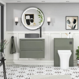 Royal Bathrooms Royal Bathroom Elmore 700mm Matt Green Wall Mounted Bathroom Vanity Unit 2 Drawer Plain White Worktop With Art Round Basin - thumbnail 5