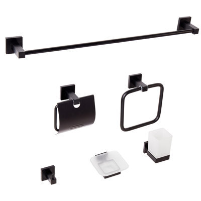 Beliani 6-Piece Bathroom Hardware Set Uvita With Towel Bars And Hooks Black - image 1