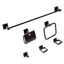 Beliani 6-Piece Bathroom Hardware Set Uvita With Towel Bars And Hooks Black - thumbnail 4