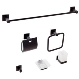 Beliani 6-Piece Bathroom Hardware Set Uvita With Towel Bars And Hooks Black - thumbnail 1