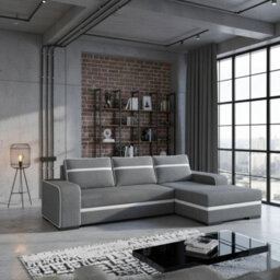 Finn Living Room Corner Sofa Bed With Sinuous Spring Wooden Frame Legs Storage Container 285X165X90Cm Grey And White Right - thumbnail 1