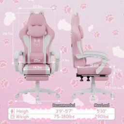 Onemill Cute Gaming Chair With Cat Ears And Massage Lumbar Support - thumbnail 7