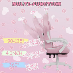 Onemill Cute Gaming Chair With Cat Ears And Massage Lumbar Support - thumbnail 6