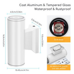 Aigostar 35W Outdoor Wall Lights Mains Powered, Ip65 Up Down Round W Wall Sconce,compatible With Gu10 Bulbs(Not Included) - thumbnail 4