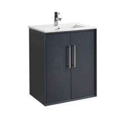 Homestylestore Anthracite 610mm Wall Hung Bathroom Vanity Unit With Basin And Chrome T Bar Handle - thumbnail 1