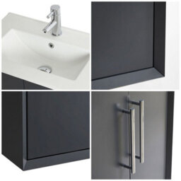 Homestylestore Anthracite 610mm Wall Hung Bathroom Vanity Unit With Basin And Chrome T Bar Handle - thumbnail 3