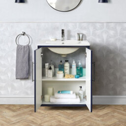 Homestylestore Anthracite 610mm Wall Hung Bathroom Vanity Unit With Basin And Chrome T Bar Handle - thumbnail 2