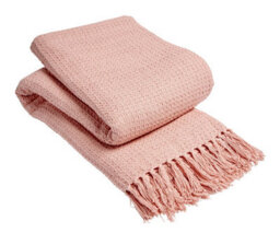 Lisbon Pure Cotton Honeycomb Throw In Blush Pink, 178 X 254Cm