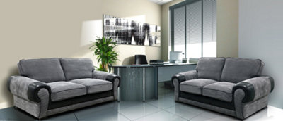 Big Tango Sofa Suite 3+2 Seater Jumbo Cord Black And Grey - image 1