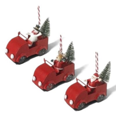 Heaven Sends Christmas Set Of 3 Festive Characters In Cars Christmas Tree Decorations, 8.5 X 8 Cm Each