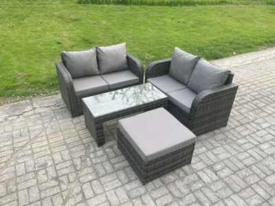 Fimous High Back Rattan Garden Furniture Set With Loveseat Sofa Coffee Table Footstool Outdoor Patio Lounge Sofa Set - image 1