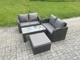Fimous High Back Rattan Garden Furniture Set With Loveseat Sofa Coffee Table Footstool Outdoor Patio Lounge Sofa Set - thumbnail 2