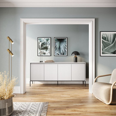 Arte Chic And Modern Large Sideboard Cabinet  With Fluted Front(H)830mm (W)1930mm (D)400mm - White Matt - image 1
