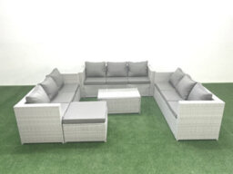 Fimous Rattan Garden Outdoor Furniture Set 10 Seater Garden Sofa Coffee Table Set Big Stool Light Grey - thumbnail 1