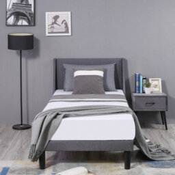 HomeTouch Soft Linen Upholstered 3Ft Single Bed Frame With Winged Headboard And Wood Slat Grey - thumbnail 6