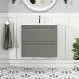 Royal Bathrooms Elmore 600mm Traditional Wall Hung 2 Drawer Cabinet Bathroom Vanity Unit With Ceramic Basin Sink - Matt Green - thumbnail 3