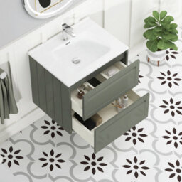 Royal Bathrooms Elmore 600mm Traditional Wall Hung 2 Drawer Cabinet Bathroom Vanity Unit With Ceramic Basin Sink - Matt Green - thumbnail 5