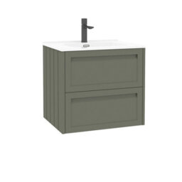 Royal Bathrooms Elmore 600mm Traditional Wall Hung 2 Drawer Cabinet Bathroom Vanity Unit With Ceramic Basin Sink - Matt Green - thumbnail 6